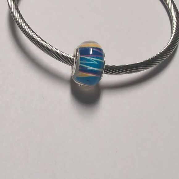 Clear with Blue and Yellow Artistic Background‎ Charm for Pandora Style Bracelet - Picture 1 of 5